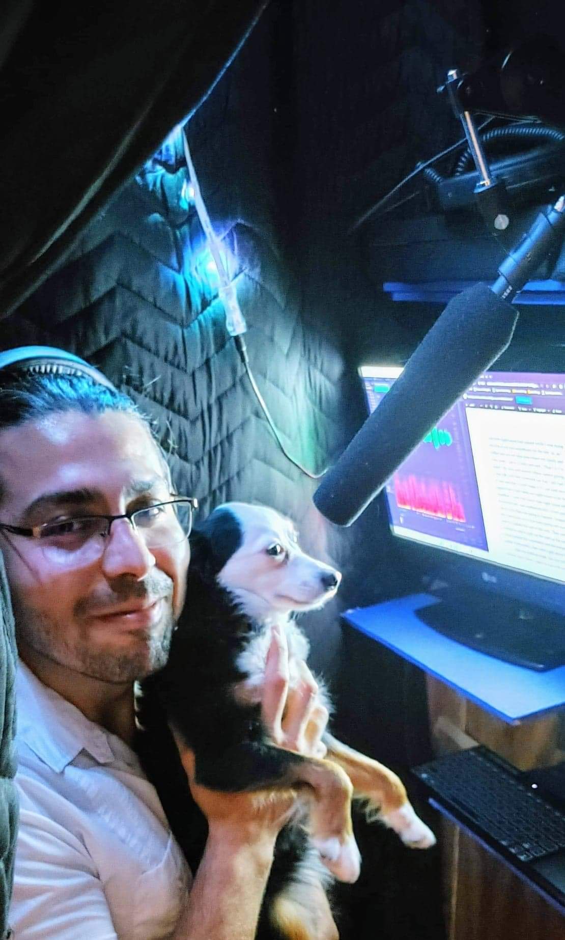 Voice Artist Emmanuel Chumaceiro with puppy