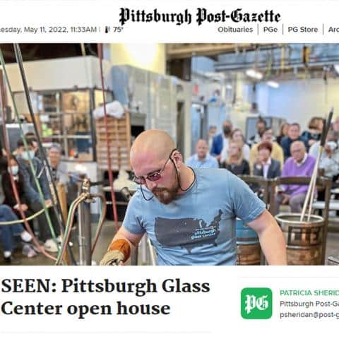 Pittsburgh Post Gazette article with photo of man blowing glass