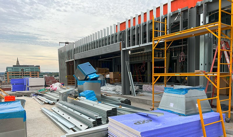 Construction on PGC's new third floor patio