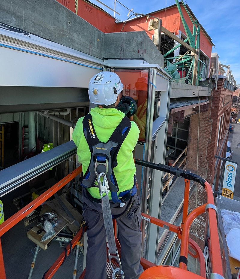 Vitro glass being installed at Pittsburgh Glass Center