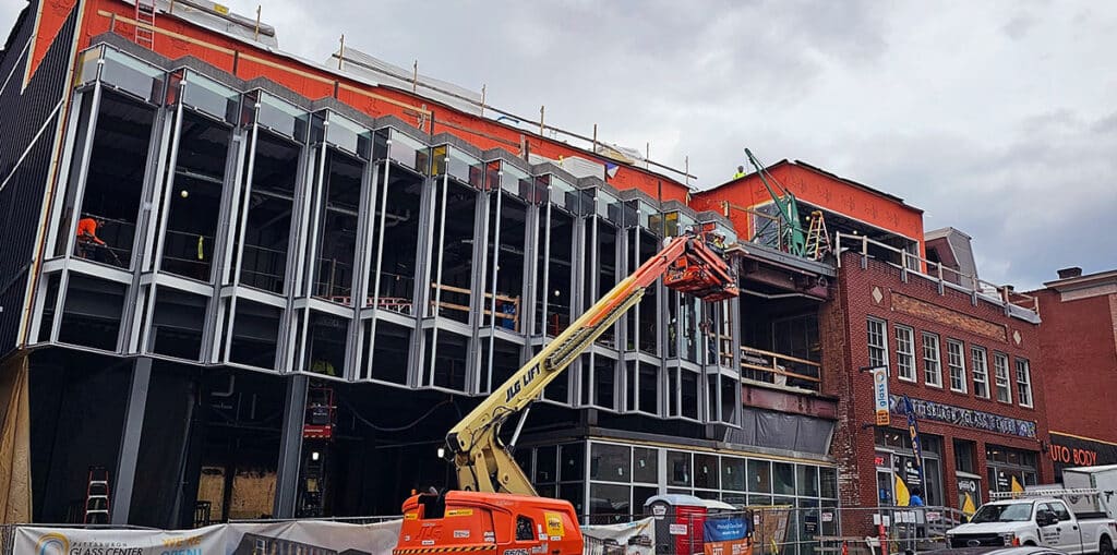 Vitro glass being installed at Pittsburgh Glass Center