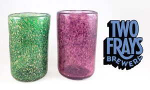 glass cups with two frays logo