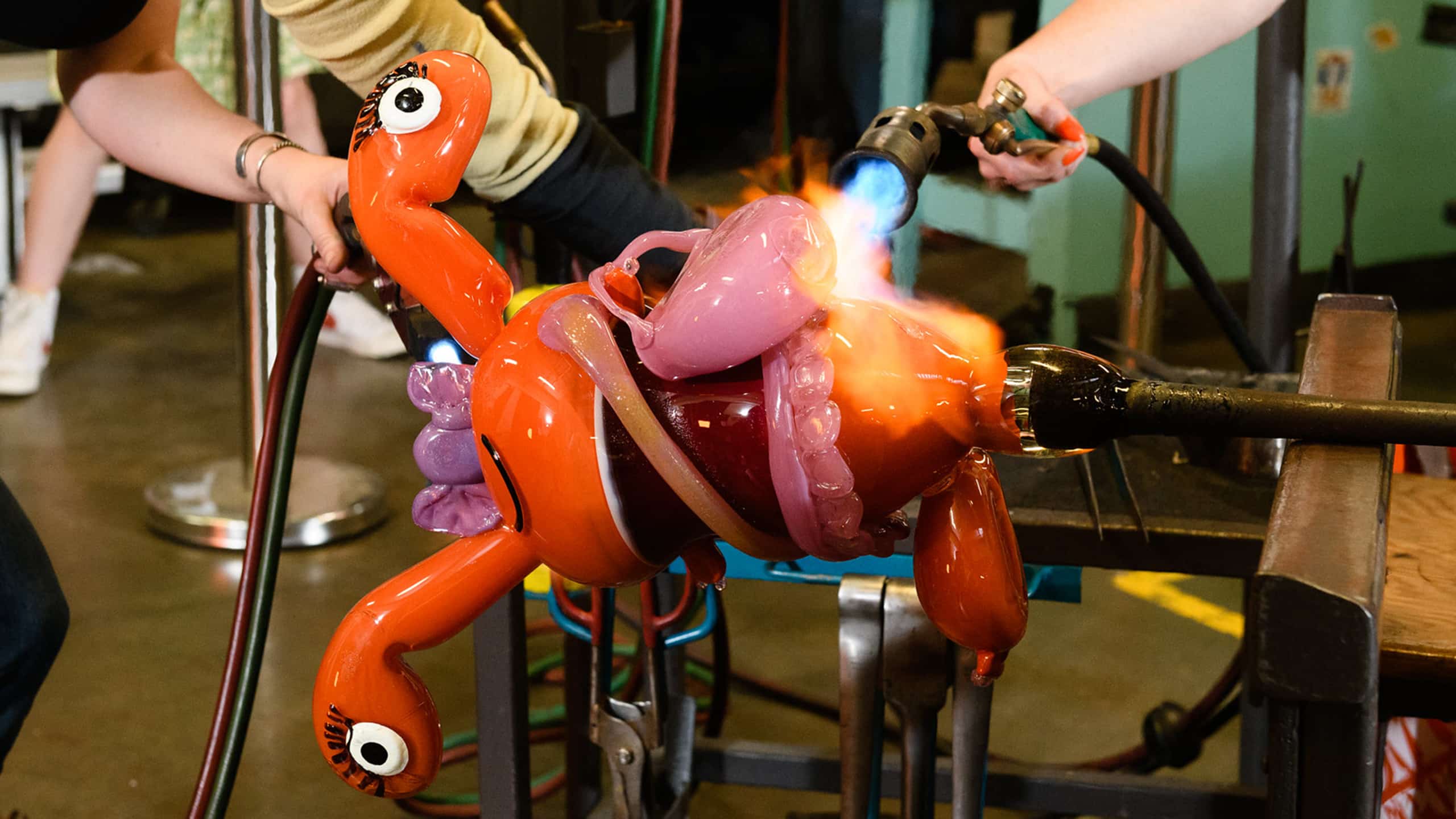 glassblowing a colorful creature