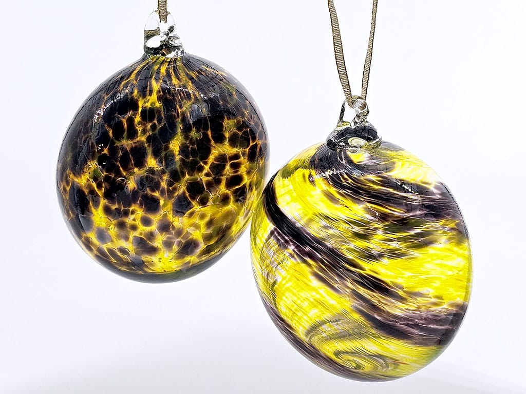 Black and gold blown glass suncatchers workshop at Pittsburgh Glass Center